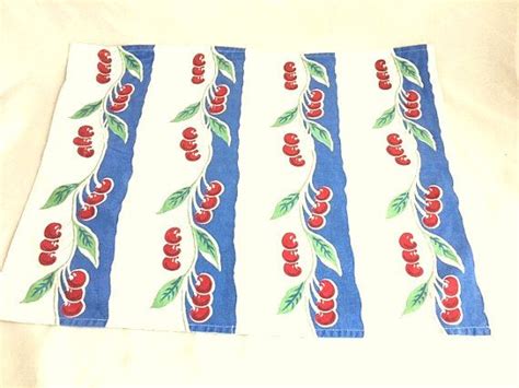 Vintage Red Cherries Linen Towel Mid Century Cotton Dish Towel