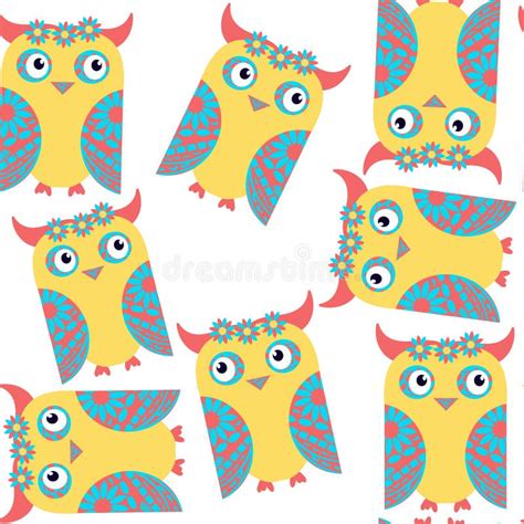 Funny Odd Fantasy Cute Owls Seamless Pattern And Seamless Patter Stock Vector Illustration Of