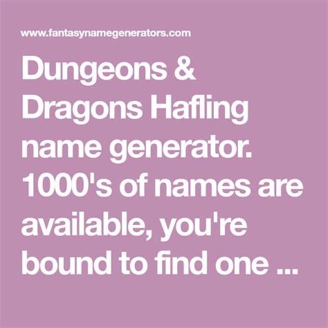 Dungeons And Dragons Hafling Name Generator 1000s Of Names Are