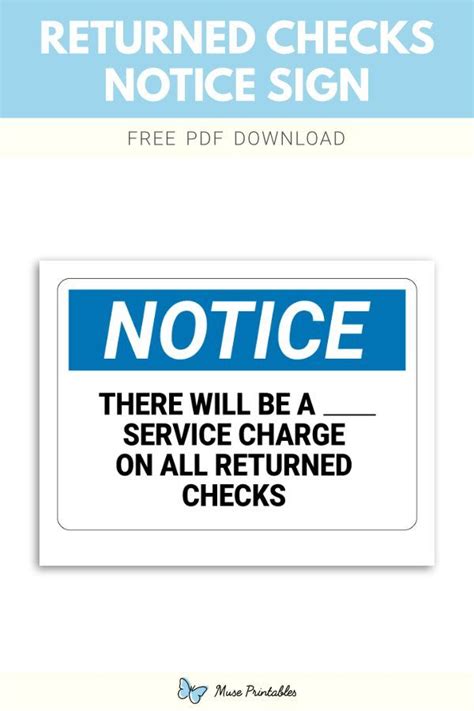 Free Printable Returned Checks Notice Sign Template In Pdf Format