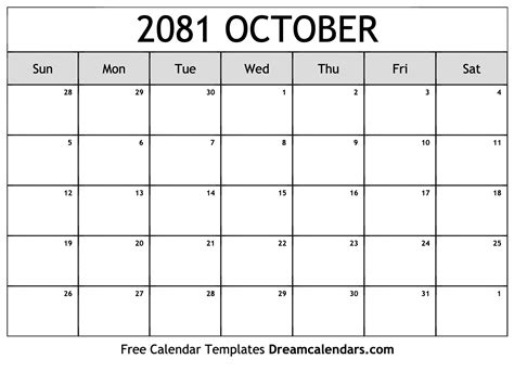 October 2081 Calendar Free Blank Printable With Holidays