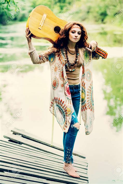 Beautiful Hippie Girl Posing Outdoor Contemporary Bohemian Style Spirit Of Freedom Fashion