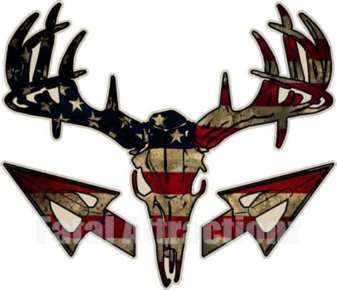Distressed American Flag Deer Skull Arrow Vinyl Sticker Decal Buck Bow