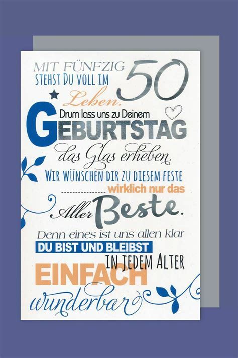 50 Geburtstag Karte Grußkarte Aller Beste Foliendruck 16x11cm Geburtstagswünsche Zum 50