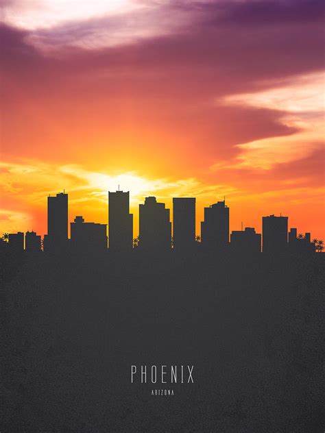 Phoenix Arizona Sunset Skyline 01 Painting By Aged Pixel Fine Art America