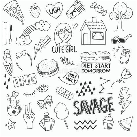 Various Cute Object In Doodle Style Illustration Stock Illustration