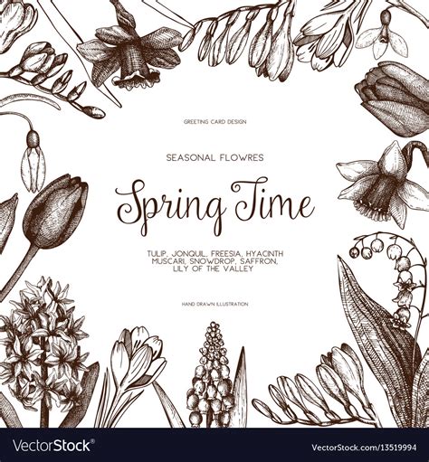 Design With Hand Drawn Spring Flowers Royalty Free Vector