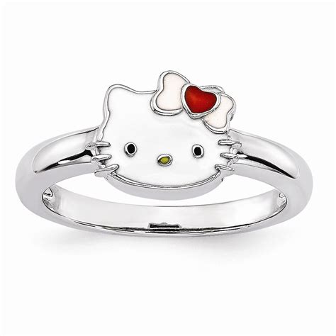 Solid Hello Kitty 925 Sterling Silver Enamel Ring Band Size 5