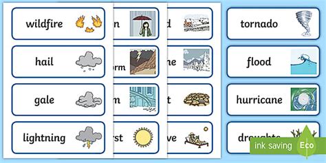 Extreme Weather Conditions Word Cards Weather Vocabulary