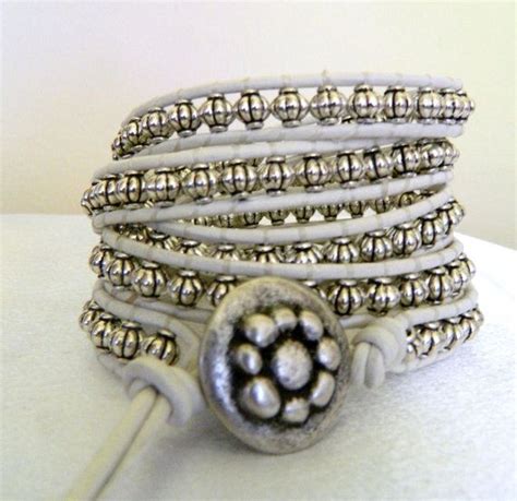 X Leather Wrap Bracelet Silver Pewter Beads By Crystalfascination