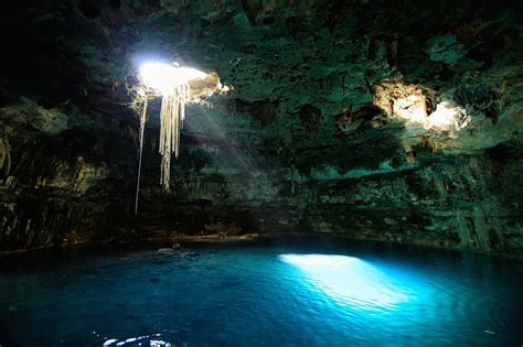 Nature Landscape Cenotes Mexico Sun Rays Lake Water Erosion Underground Wallpapers Hd
