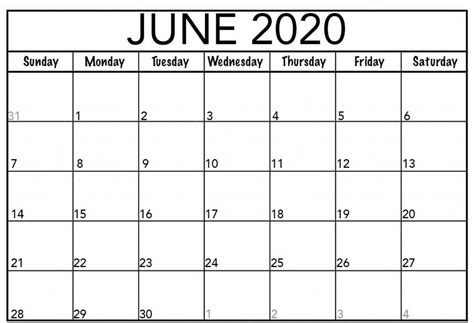 Best Free June 2020 Blank Calendar Printable Templates Pdf Notes Word