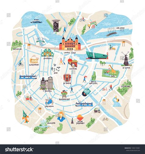 Detailed Illustrated Map Amsterdam Netherlands Includes Stock Vector Royalty Free