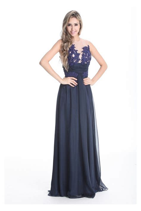 Navy Blue Lace Long Prom Dress 119 Ck245