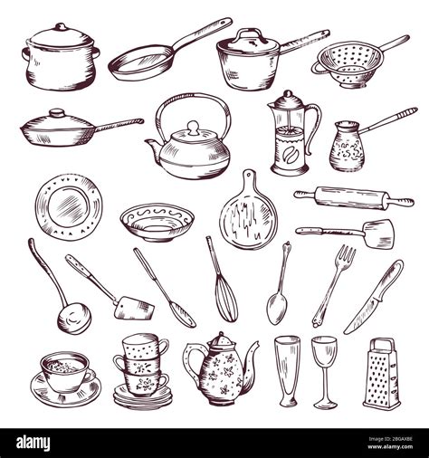 Hand Drawn Vector Illustration Of Kitchen Tools Isolate On White