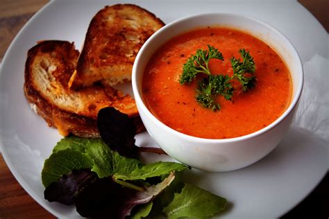 Gourmet Grilled Cheese With Roasted Tomato Basil Soup And Sandwich
