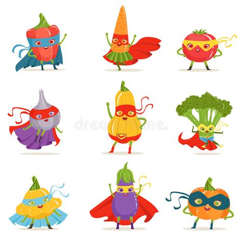Superhero Vegetables In Masks And Capes Set Of Cute