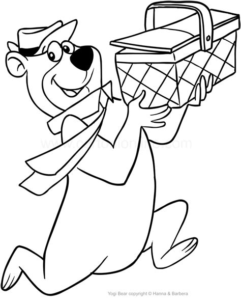 Drawing The Yogi Bear Stealing The Snack Basket Coloring Page