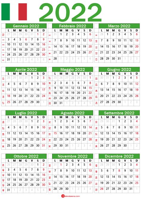 Calendario 2022 Nombres Calendario Italiano Aria Art Riset