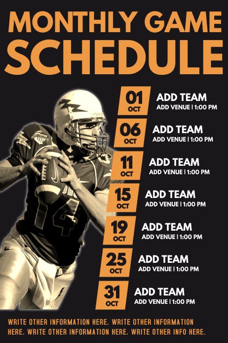 Football Schedule Poster Template Postermywall