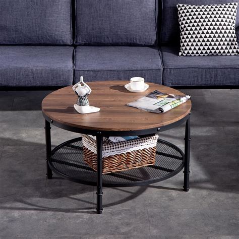 Winado Industrial Coffee Table For Living Room 2 Tier Vintage Round
