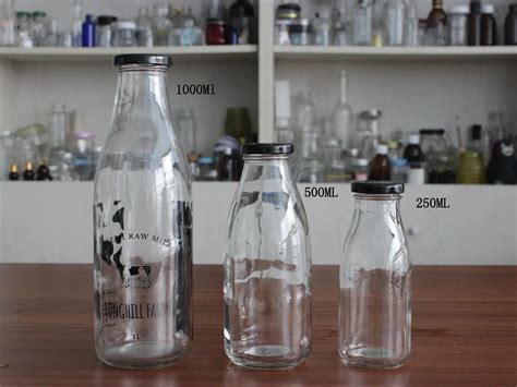 1 Liter 1000ml High Quality Round Glass Milk Bottle With Lid Wholesale