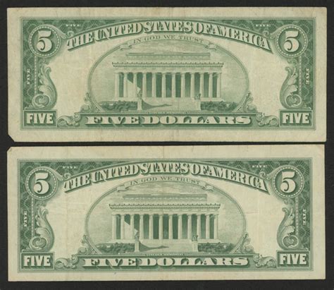 Lot Of 2 1963 5 Five Dollar Red Seal Us Bank Note Bills Pristine