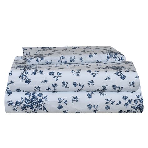Renauraa 144 Thread Count 100 Cotton Percale Floral King Bed Sheet Set