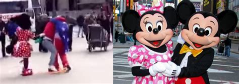 Mickey And Minnie Mouse Fight With Heckler In Madrid Square Brawl