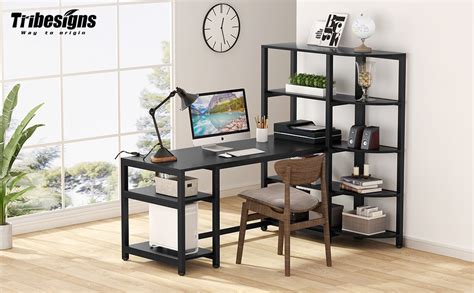 Tribesigns Black 67 Inch Modern Computer Desk With 5 Tier Storage