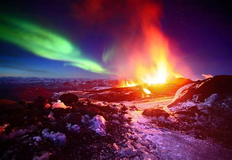 Fimmvorduhals Eruption And Aurora Borealis Iceland James Appleton Is