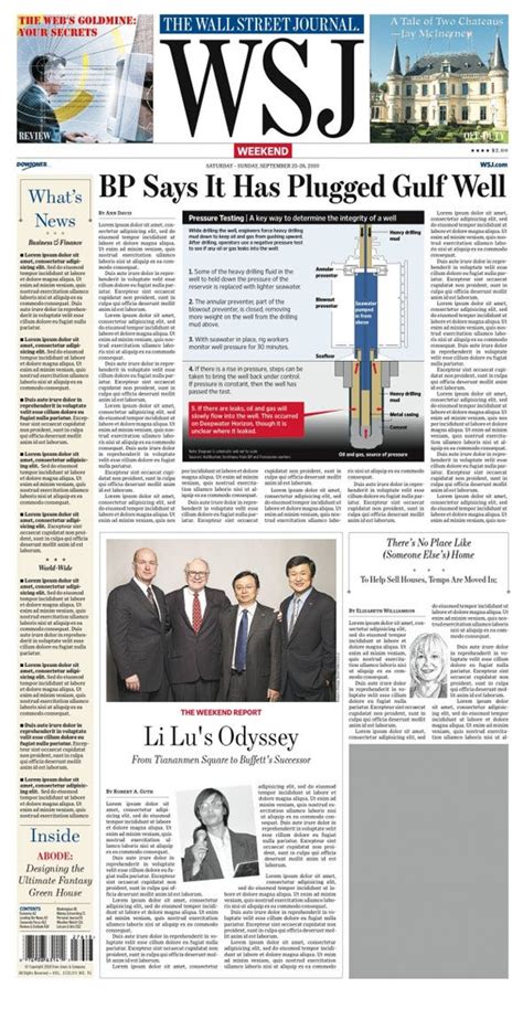 Heres What The Front Page Of The Wall Street Journals New Weekend