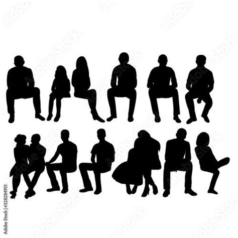 Vector Isolated Collection Set Of Silhouettes Of People Sitting