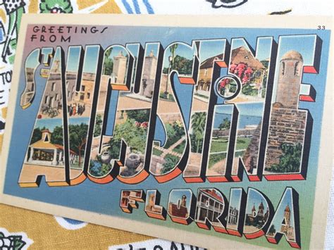Vintage Florida Postcard St Augustine Large Letter Linen Etsy