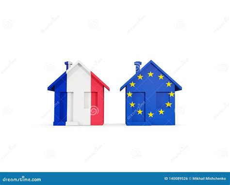 Two Houses With Flags Of France And Eu Stock Illustration