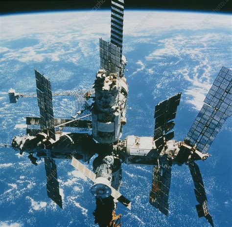 View Of The Mir Space Station In Orbit Above Earth Stock Image S6350062 Science Photo Library