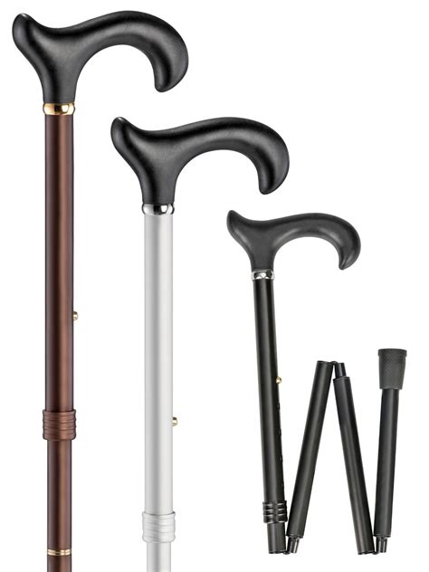 Foldable Light Metal Walking Stick With Derby Soft Grip In Black