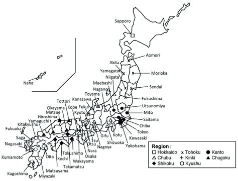 Distribution Of The 49 Japanese Cities Considered In This Study