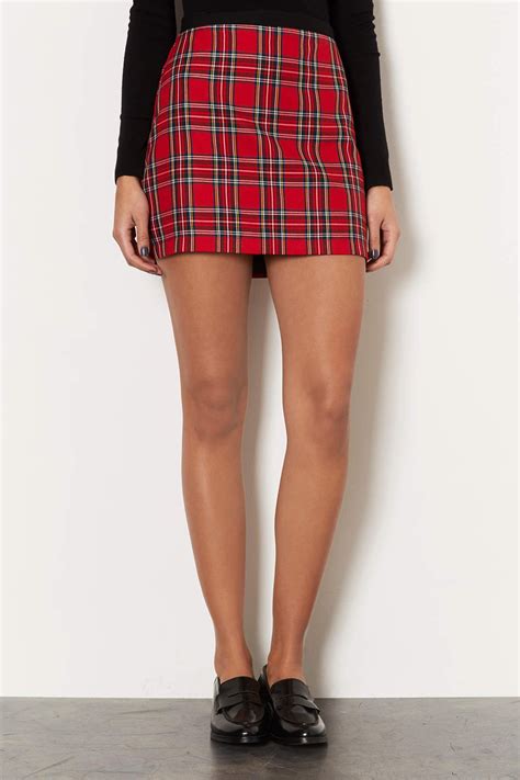 Topshop Red Check Aline Skirt In Black Lyst