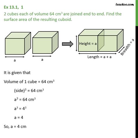 Ex 131 1 2 Cubes Of Volume 64 Cm3 Are Joined End To End