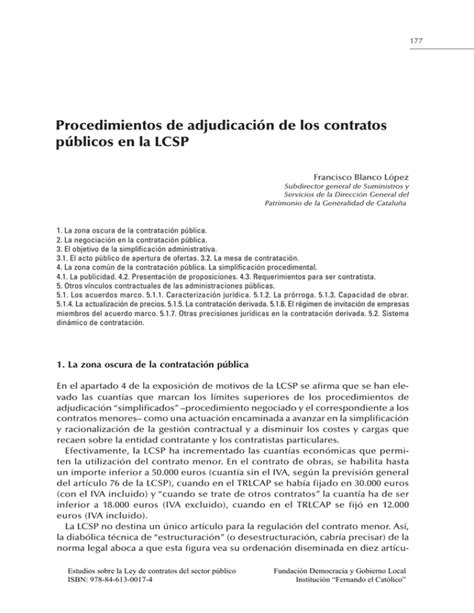 procedimientos de adjudicación de los contratos públicos en la lcsp