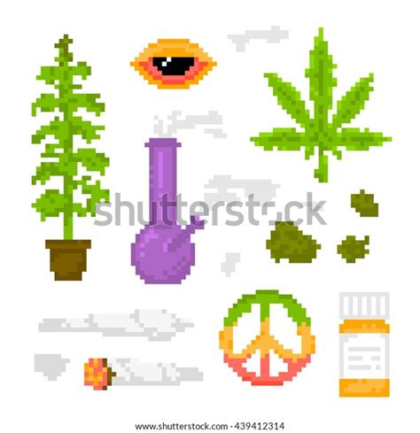 Marihuana Unkraut Im Stil Der Pixel Kunst Einzelne Stock Vektorgrafik