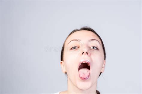 Woman With Wide Open Mouth Looking At Camera Stock Image Image Of