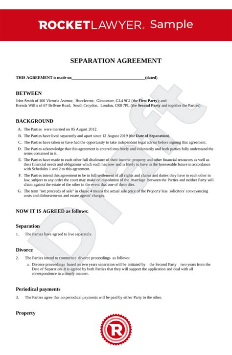 A diy divorce is a divorce that two people perform without a lawyer's assistance. Separation Agreement UK Template - Make Yours For Free