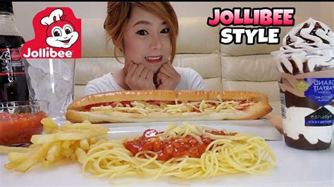Jollibee Style Giant Jolly Hotdog Jolly Spaghetti Mukbang Special