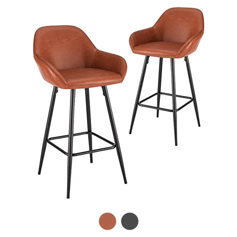 Dukeliving 66cm Billy Faux Leather Bar Stools Set Of 2 Tan Black