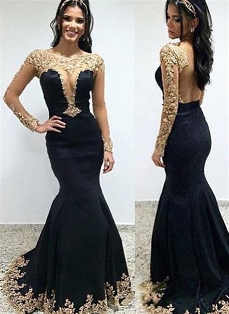 Black And Gold Long Sleeve Evening Gowns Hilo Evening Dresses And Evening