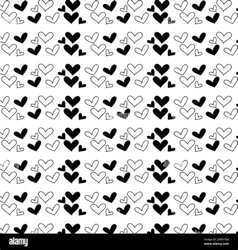 Hand Drawn Black And White Retro Vintage Classic Heart Pattern Stock