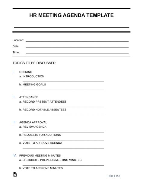 Free Hr Meeting Agenda Template Sample Pdf Word Eforms