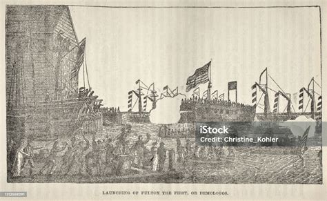 War Steamer Demologos Launch 1814 19th Century Us Naval History Stock